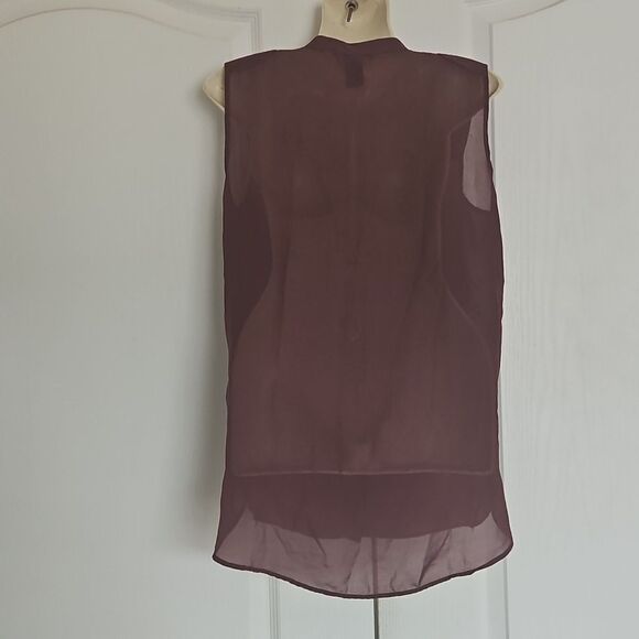 H&M Sheer Sleeveless Button-Down Summer Top Size 2 Burgandy - Picture 4 of 16